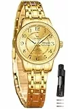 OLEVS Armbanduhr Damen Gold Luxus Edelstahl Verstellbar Elegante Damenuhr mit Goldenem Zifferblatt Wasserdicht Quarz Geschäftlich Uhr Damen Klassische Stilvoller Schmuck für Damen