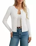 GRACE KARIN Damen Kurz Strickjacke Langarm Rundhals Button Down Basic Freizeit Cardigan Elfenbeinweiß M