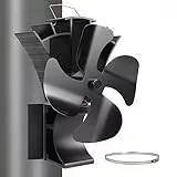 HAWCAFU Kaminventilator Magnetisch, 3-in-1 Ofenventilator Ohne Strom, 4 Blättern Leiser Kamin Ventilator Kaminlüfter für Kaminofen/Kamin/Ofen/Holz/Ofenrohr/Kaminrohr, mit 1 Ersatzring
