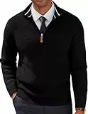 PJ PAUL JONES Pullover für Herren mit Reissverschluss Waffel Strickpullover Troyer Pullover Herren L Schwarz