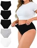 Ocexteur Unterhosen Damen Hohe Taille Baumwolle 5er Pack Hipster Slips Atmungsaktiv Pantys Damen Bauchweg