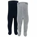 EWERS 2er-Pack THERMO Babystrumpfhose/Kinderstrumpfhose Uni, 2 Strumpfhosen aus Baumwolle mit Innenplüsch und Komfortbündchen, Grau/Marineblau, Größe 68