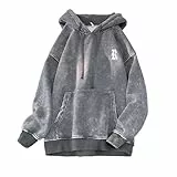 GURUNVANI Herren-Kapuzenpullover, Vintage-Stil, Used-Look, grafischer Pullover, 99357lightgrey, Large