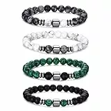 RANKEEF Tigerauge-Armband für Herren 8 mm Natursteinperlen Armband Set dehnbare Lavastein Armbänder verstellbares schwarzes Kristallperlenarmband für Männer und Frauen Geschenke