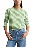 Marc O'Polo Denim Damen Langarmshirt mit U-Boot-Ausschnitt gestreift, Grün (Medium Green Multi 03), S