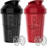 VELOMIX -2 PACK- 600ml Eiweiß Shaker - Auslaufsicher Shaker Proteinshake Mit 2x Kugel | Drehverschluss & Mess-Skala Shake Becher | Spülmaschinengeeignet & Stackable Protein Shaker (Black/Red)