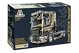 Italeri 553883 510003883 Scania R730 V8 Topline Imperial – hochdetaillierter Modellbausatz, inkl. Aufkleberbogen, unbemalt, Showtruck, 24,7 cm lang, Schwarz