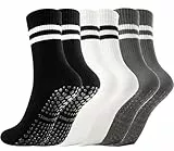Gendewiner 3 Paar Yoga Pilates Socken Baumwolle Schwarz Weiß Grau Barfuß abs Set Ballett Grippy Stopper 39-42 35-38 Rutschfeste Antirutsch Zubehör Grip Kit Stoppersocken für Damen und Herren