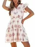 CUPSHE Damen Sommerkleid Blumen V-Ausschnitt Freizeitkleider Flatterärmel Knopfleiste Strandkleid A Linie Mini Dress