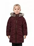 SOLOCOTE Mädchen Wintermäntel mit Kapuze Sherpa gefüttert Leichte Jacke Dick Warm Puffy Wasserdicht Winddicht Baumwolle Glänzende Jacken Weinrot 11-12 Jahre
