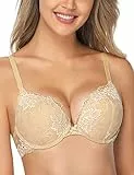 Wingslove Damen Push Up BH mit floraler Spitze gepolsterter Bügel BH Komfort BH, Nude, 38B / 85B