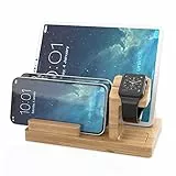 Cadorabo Docking Station - Ladestation aus Echtholz Bambus - Power Station Plattform mit integrierter USB Multischnittstelle für alle Smartphones und Smartwatches