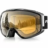 Findway Skibrille Erwachsene für Herren Damen, Snowboardbrille für Brillenträger, OTG UV-Schutz Kompatibler Helm Anti Fog Skibrillen, Orange Sphärisch Verspiegelt