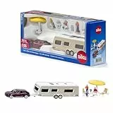 siku 2542, PKW mit Wohnwagen, Figuren und Campingausstattung, 1:55, Metall/Kunststoff, Multicolor