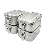 Boarle Bento-Box aus Edelstahl mit Schloss, wiederverwendbar, für Erwachsene, auslaufsicher, tragbar, leicht zu reinigen, Snackbox, auslaufsicher, 4 Stück