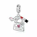 Alstiva High Heels, Einkaufstasche und Lippenstift Charm-Anhänger 925 Sterling Silber 5A Zirkonia Charm Anhänger für Armband Charm Bead Pendant für Europäische Armbänder Halsketten Schmuck Damen