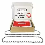 Oregon 2-er Pack Sägekette 3/8 LP Teilung, 0,43 Zoll (1,1 mm) Stärke, für 14 Zoll (35 cm) Führungsschiene, 52 Treibglieder - Geringer Rückschlag Ersatzsägekette für Bosch, Karcher, Husqvarna und mehr