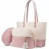 LOVEVOOK Handtasche Damen Schultertasche Handtaschen Tragetasche Groß Designer Elegant Umhängetasche Henkeltasche Set 3-teiliges Set (Aprikosenrosa)…