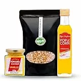 Hopser Food Fun Partyset 500g Premium Puffmais,250ml Popcornöl mit Butteraroma und 150g Popcorn Vanille Zucker Popcornset für Popcornmaschine