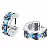JewelryWe Schmuck Herren Ohrringe, Edelstahl, Römischen Ziffern Creolen Ohrstecker, Blau Silber