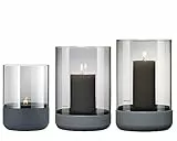 blomus Windlicht -Calma- 3er Set | Kerzenhalter aus Beton & Smoke Glas | Farbe Steel Gray | Indoor Windlicht |