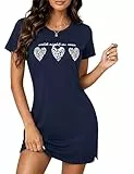 Jahetuul Nachthemden für Damen kurz Baumwolle Damen Schlafshirt Kurzarm Herzmuster Nachtkleid Sommer Hauskleid Rundhals Nachthemd Nachtshirt