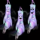 3 Stück Halloween Deko Geist mit Bunt LED Lichtern, 120x50cm Halloween Deko Outdoor Innen Ghost Windsack Geister, für Garten Hof Terrasse Party Horror Hängen Dekoration(A)