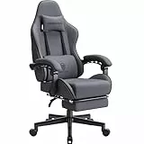 Dowinx Gaming Stuhl Bürostuhl Stoff Tasche Frühling Kissen, Massage Gamer Stuhl Stoff mit Kopfstütze, Ergonomische Bürostuhl mit Fußstütze (Grau)