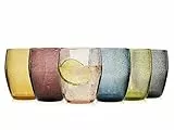 Sänger Trinkgläser Set London 6 teiliges Gläser Set für 6 Personen aus Glas, Wasserglas 250ml | Mehrfarbig, Tropfen Textur, Alltag, Frühstück, Familienessen, Outdoor Saftgläser Set