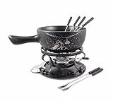 Swissmar F66901 Gruyère Fondue Set 9-teiliges, Keramik/Edelstahl, 2.65L, Fondue-Set für Fleisch, Käse und Schokolade, für 4 Personen, Geschenkset