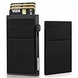 Manmaxim Kartenetui Herren Pop-up Kartenhalter mit TÜV-Geprüftem Münzfach Herren Klein Kartenetui RFID Schutz Credit Card Holder Mini Kreditkartenhülle Slim Wallets for Men (Schwarz)