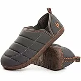 LongBay Herren Hausschuhe Memory Foam Warme Campingschuhe Nylon Rutschfest für drinnen und draußen Grau,45