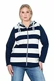 Ulla Popken Damen große Größen Übergrößen Plus Size Sweatjacke, Streifen, Kapuze, Langarm Tintenblau 54+ 845806740-54+