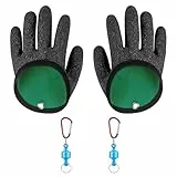 JINXIAN 1 Paar wasserdichte Angelhandschuhe Stichfest Anti Schnitt Landehandschuh Hecht mit 2 Magnetic Buckle Angelzubehör für Den Sicheren Umgang mit Hecht Zander Wels