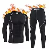 Acfoda Thermounterwäsche Herren, Skiunterwäsche Winter Warm Thermowäsche Set Weich Atmungsaktiv Thermo Unterwäsche Funktionswäsche Thermounterhemd Thermounterhose Schwarz L