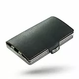 I-CLIP Original Herren Geldbörse - Slim Wallet mit Geldklammer - Mini-Portemonnaie mit Platz für bis zu 12 Karten - Ultraleicht mit nur 22g - Schwarzes Soft Touch Leder - Silberner Rahmen