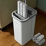 JOYMOOP Mop und Eimer mit Wringer Set, Hands Free Flat Floor Mop und Eimer, mit 5 waschbaren Mikrofaserpads, Nass- und Trockeneinsatz, Bodenreinigungssystem