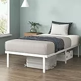 Zinus Caleb Bett 90x200 cm - Höhe 36 cm mit Stauraum unter dem Bett - Metall-Plattformbettrahmen - Klappbarer Bettrahmen - Weiß
