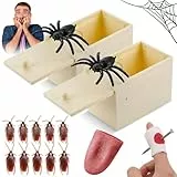14 Stück Scherzartikel Set,Prank Artikel:2xSpinne Spielzeug In Box,1xFake Zunge,10xKakerlakak,1xNagel-durch-den-Halloween Finger Trickrequisite,Party- &Scherzartikel für Halloween Aprilscherz Karneval