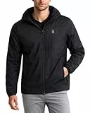 Spyder Herren-Windbreaker-Jacke – leicht, isoliert, wasserabweisend, mit Reißverschluss und Kapuze, Windjacke für Herren, Schwarz, L