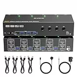 KVM Switch 3 Monitore 4 PC 4K@60Hz EDID Simulation, HDMI und Displayport KVM Switch Triple Monitor für 4 PC Teilen Sie 3 Monitor und 4 USB-Geräte, Kabelfernbedienung und 4 USB-Kabel Enthalten