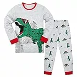 ABOHU Jungen Schlafanzug Langarm, Baumwolle Winter Jungen Pyjama Set, Kinder Nachtwäsche Zweiteiliger 5-7 Jahre 110 120 130 (Dinosaurier)