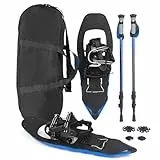 COSTWAY Schneeschuhe mit Steighilfe, Schuhgröße 35-45 bis 68/90kg, leichtes Schneeschuh-Set aus Alu mit Trekkingstöcke & Tragetasche für Herren, Damen & Jugendliche (EUR 35-45,Blau)