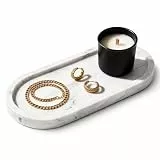 WORHE Badezimmertablett, Marmor Schminktisch Tablett Organizer Deko Oval Schmucktablett Schmuckaufbewahrung, Geeignet für Badezimmer, Küche, Aufbewahrung und Dekoration zu Hause(BH101)