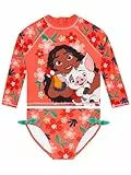 Disney Moana Badeanzug Mädchen, Bezaubernder Schwimmanzug Mädchen, Schwimmanzug Kinder 2-Teilig Mit Langarm Und Bögen, Orange 116