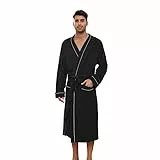 U2SKIIN Herren Bademantel Frottee 100% Baumwolle Sauna Bademantel weicher langer Bademäntel für Herren Kimono Morgenmantel Männer Nachtwäsche (Schwarz, L/XL)