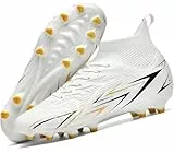 situkeke Fußballschuhe Herren High Top Kunstrasen Fussballschuhe Jungen Kinder FG AG Turf Trainer Stollen Spikes Fußball Stiefel Football Schuhe,White,EU41