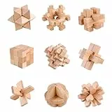 Holzsammlung 9 Stück Knobelspiele Holz, Geschicklichkeitsspiel Holz, Logikspiele IQ Spiele Geduldspiel Knobelspiele, 3D Puzzle Denkspiele Spielzeug Geschenk Set für Erwachsene & Kinder, 7cm