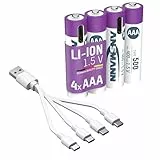 ANSMANN Akku Micro AAA Typ-C Anschluss Li-Ion 400mAh 1,5V, 4 Stück, wiederaufladbar, LED-Ladeanzeige, für Fernbedienung, Controller, Spielzeug, Funkgerät uvm