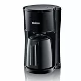 SEVERIN Filterkaffeemaschine mit Thermokanne, Kaffeemaschine für bis zu 8 Tassen, ansprechende Filtermaschine mit Isolierkanne, schwarz, 1 Liter, KA 9306